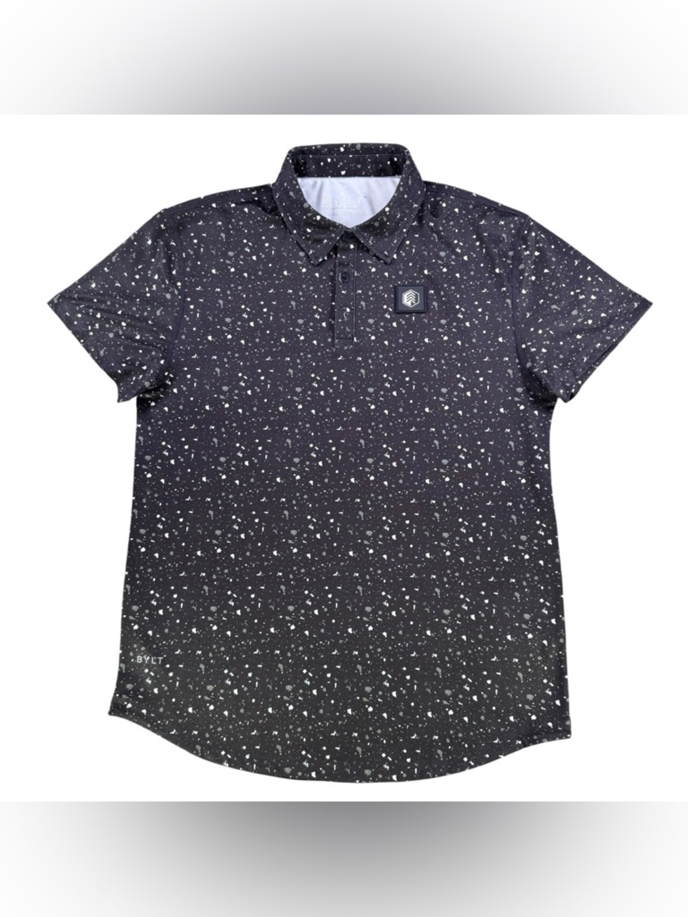 BYLT Premium Basics Performance + Polo Men’s Medium Black White Speckled Print